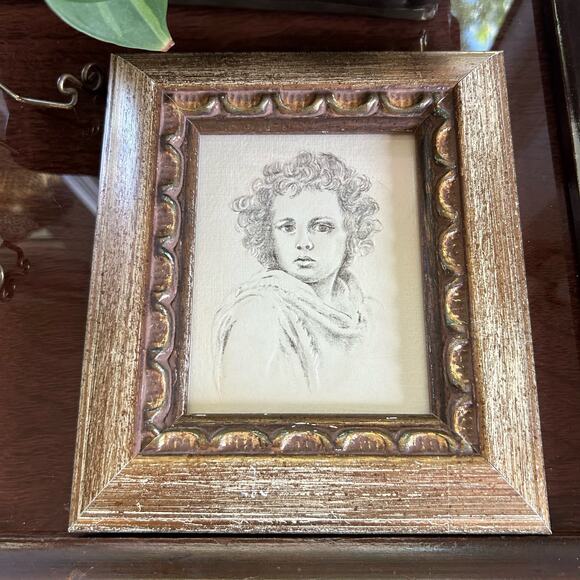 Vintage The Divine Shepherd by Bartolomé Esteban Murillo Framed Pencil Drawing - Picture 4 of 14